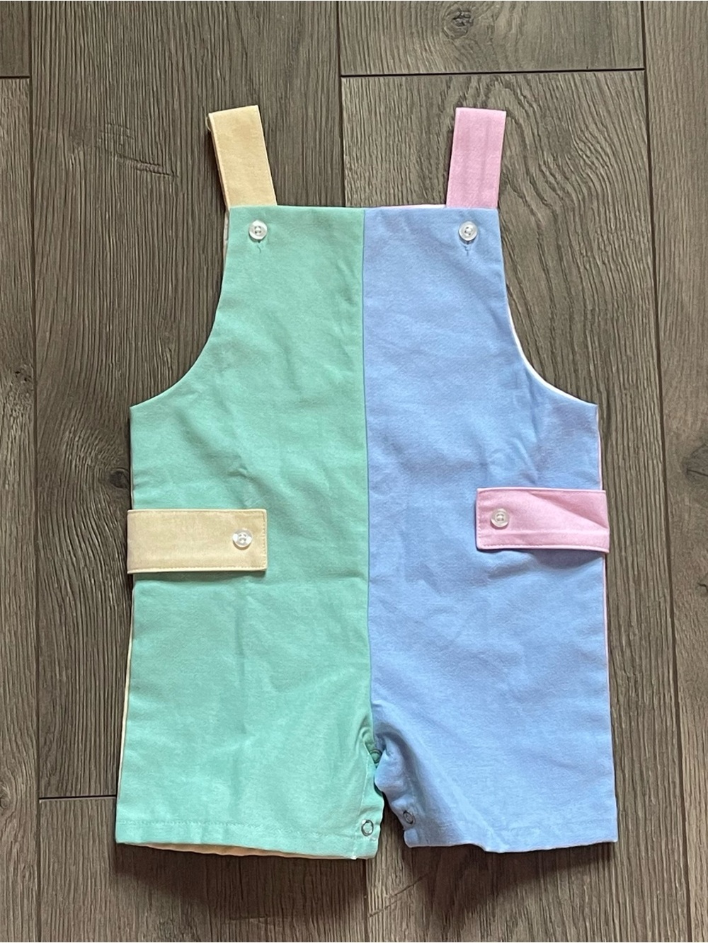 Shrimp & Grits Kids Pastel Colorblock 6m Baby Jon Jon Romper